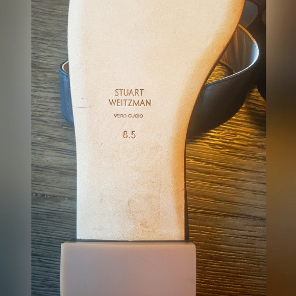 Stuart Weitzman Monogram Lunaria Crossband Leather flats slides sandals SZ 8.5 - Picture 7 of 8